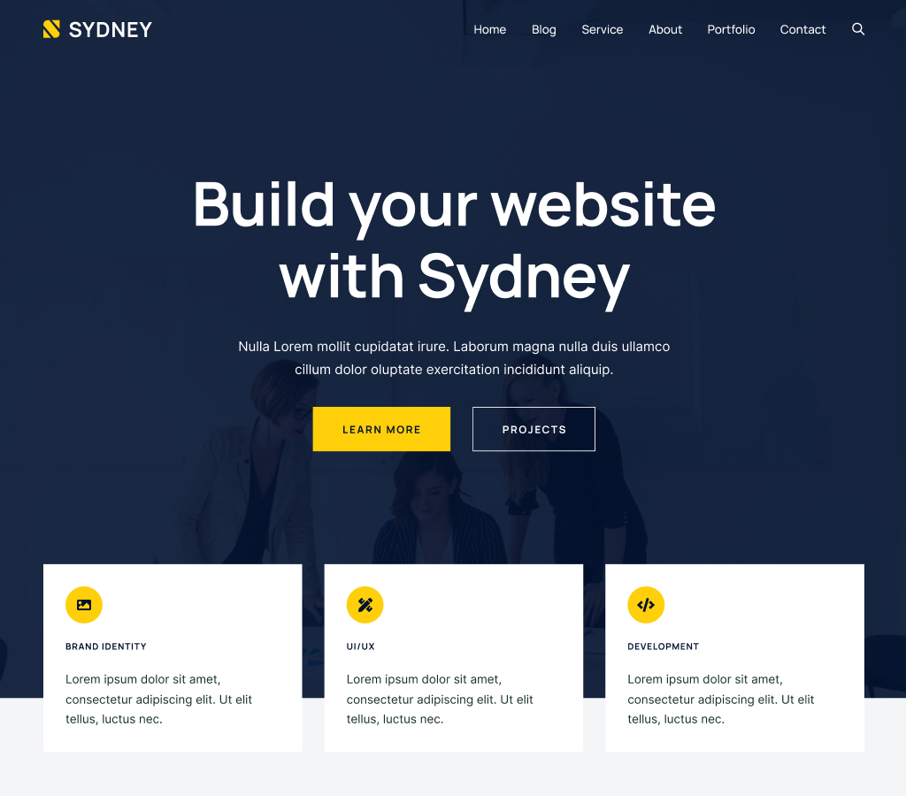 Sydney — официальный демонстрационный скриншот темы WordPress