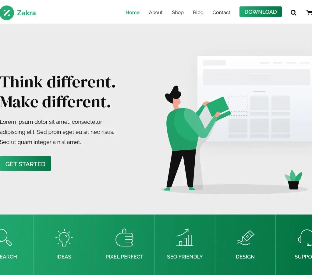 Zakra — официальный демонстрационный скриншот темы WordPress